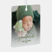 Grootouders Eerste kerstfoto Groen script Metalen Ornament (Voorkant Rechts)