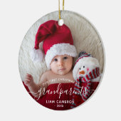 Grootouders Eerste kerstfoto White script Keramisch Ornament (Links)