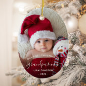 Grootouders Eerste kerstfoto White script Keramisch Ornament