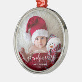 Grootouders Eerste kerstfoto White script Metalen Ornament (Links)