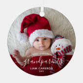 Grootouders Eerste kerstfoto White script Metalen Ornament (Voorkant)