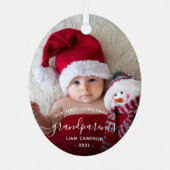 Grootouders Eerste kerstfoto White script Metalen Ornament (Achterkant)
