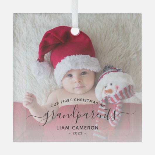 Grootouders Eerste kerstfoto Zwart schrift Glas Ornament (Voorkant)