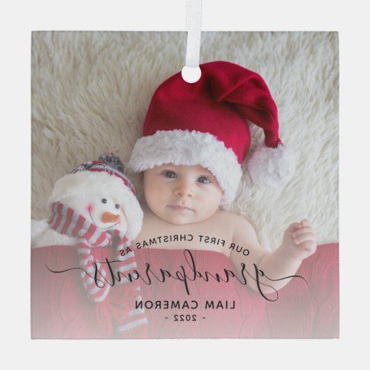 Grootouders Eerste kerstfoto Zwart schrift Glas Ornament (Achterkant)