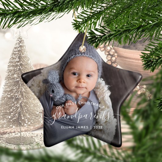 Grootouders Eerste Kerstmis Foto White Script Ce Keramisch Ornament