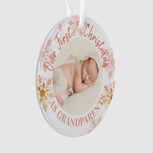 Grootouders Eerste Kerstmis Goud Blush Snowflakes Ornament (voorkant)