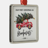 Grootouders Eerste Kerstmis Rode Vrauck Metalen Ornament (Rechts)