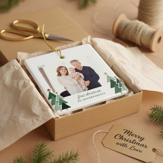 Grootouders Eerste Kerstmis Rustic Trees Foto Keramisch Ornament