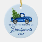 Grootouders kerstblauw vrachtwagen keramisch ornament (Voorkant)