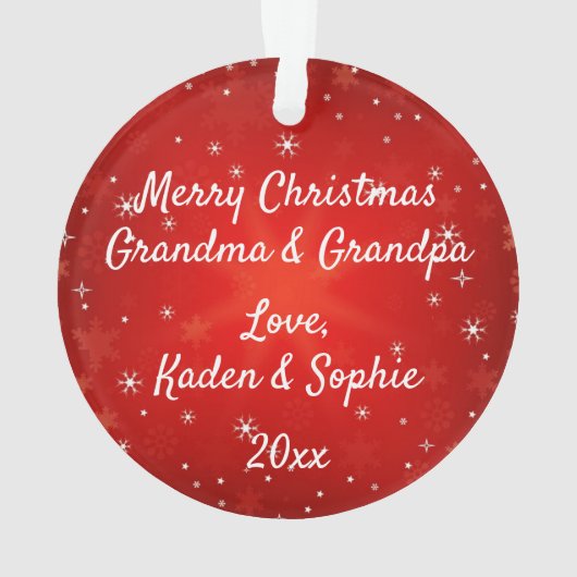 Grootouders Modern Red Snowflake kerst Ornament (achterkant)