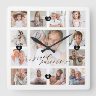 Grootouders Script Family Memory PhotoCollage Vierkante Klok