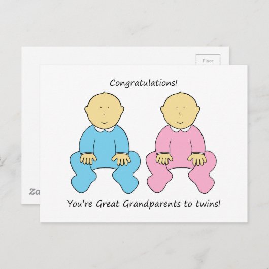 Grootouders voor tweeling gefeliciteerd briefkaart (Voorkant / Achterkant)