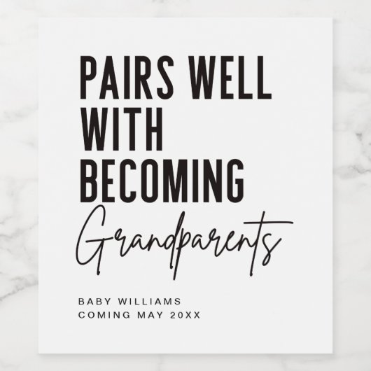 Grootouders Zwangerschap Aankondiging wijnetikette Wijn Etiket (Enkel label)