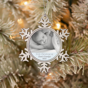 Grootpa 1st Kerstmis Persoonlijke foto Grandson Tin Sneeuwvlok Ornament
