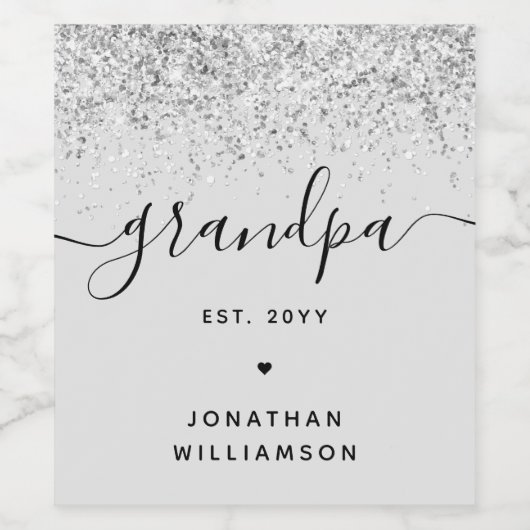 Grootpa Est Glitter Confetti Custom Grandpa Gifts Wijn Etiket (Enkel label)