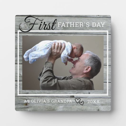 Grootpa First Vaderdag Foto Rustic Gray Wood Fotoplaat (Voorkant)