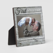 Grootpa First Vaderdag Foto Rustic Gray Wood Fotoplaat (Voorkant)