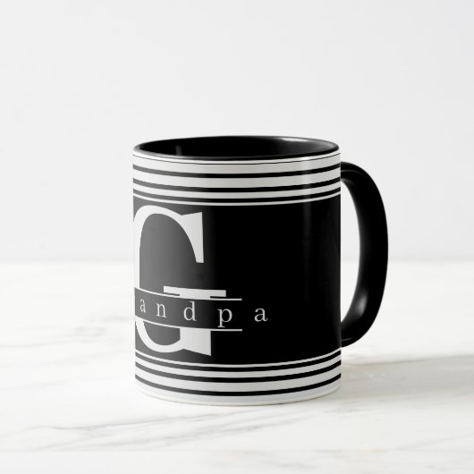 Grootpa Persoonlijke Monogram zwarte & witte Mok (Voorkant rechts)