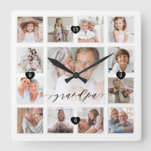 Grootpa Script Family Memory Photo Grid Collage Vierkante Klok
