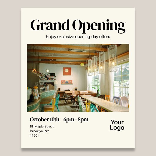 Grootse Opening Retro Editorial Foto Flyer