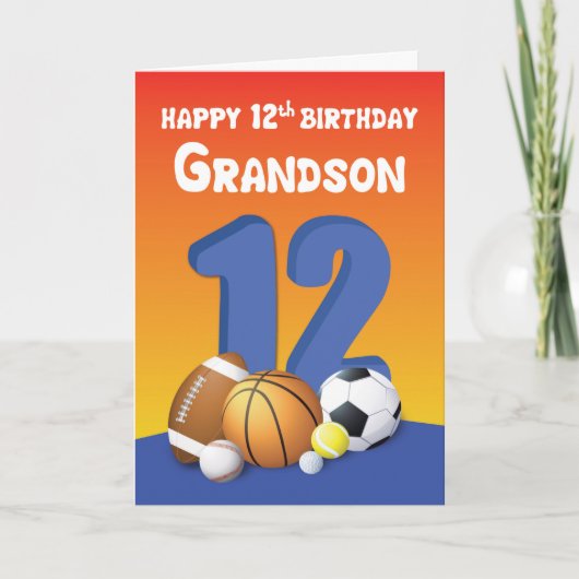 Grootson 12th Birthday Sports Balls Kaart (Voorkant)