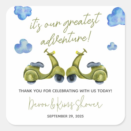 Grootste Avontuur, Scooter, Koppels Bruidsfeest Vierkante Sticker (Voorkant)