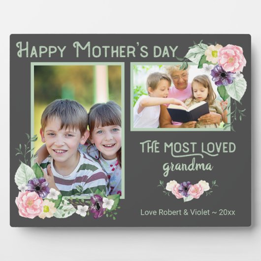 Grootste geliefde grootmoeder - Floral Grey & Gree Fotoplaat (Voorkant)