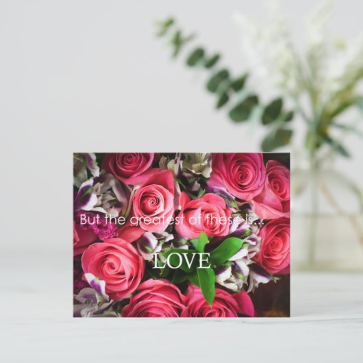 Grootste liefde is roze rozen boeket Briefkaart (Staand voorkant)