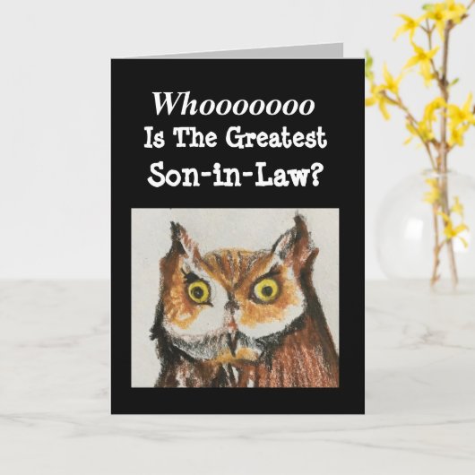 Grootste zoon-in-law verjaardag uil zwart grijs gr kaart (Gele Bloem)