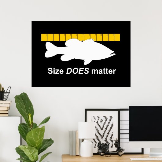 "Grootte doet er toe" - Funny basvisserij Poster (Thuiskantoor)