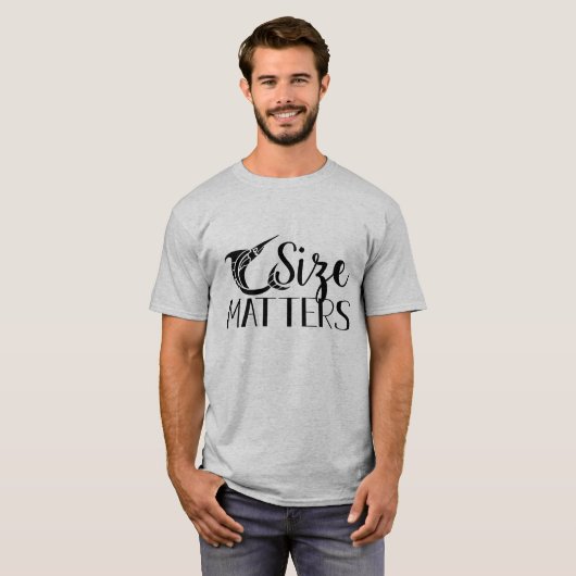 Grootte is belangrijk Modern zwart tekstontwerp T-shirt (Voorkant volledig)