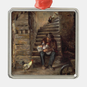 Grootvader zorgt voor zijn kleinzoon metalen ornament