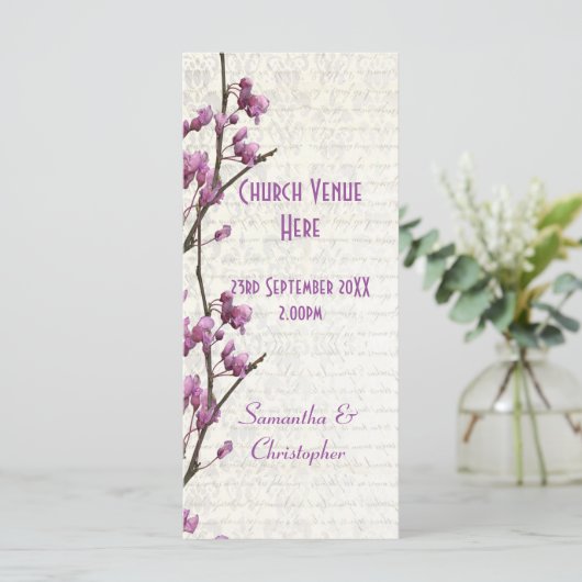  grootvee lila bruiloft van de florale kerk programma (Staand voorkant)