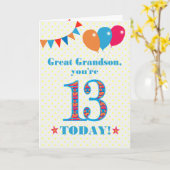Grootzoon 13th Birthday Bunting Balloons Kaart (Gele Bloem)