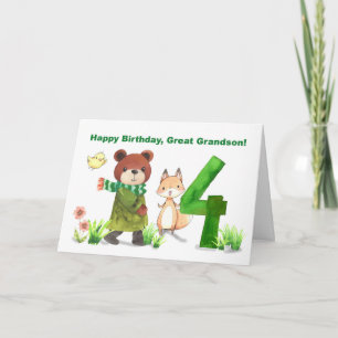Grootzoon 4e Verjaardag Beer Fox Grote Vijf Kaart