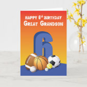 Grootzoon 6th Birthday Sports Balls Kaart (Gele Bloem)