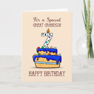 Grootzoon 7th Birthday, 7 op de zoete blauwe Cake Kaart