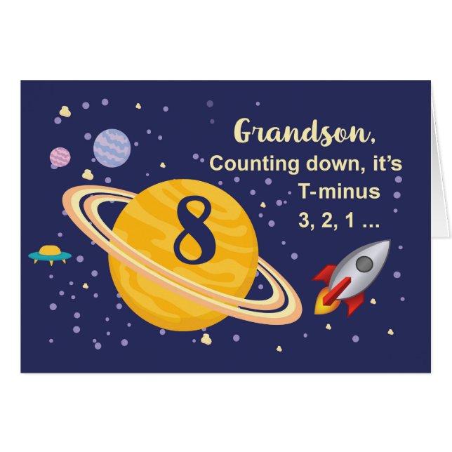 Grootzoon 8th Birthday Planets in de buitenruimte (Voorkant Horizontaal)