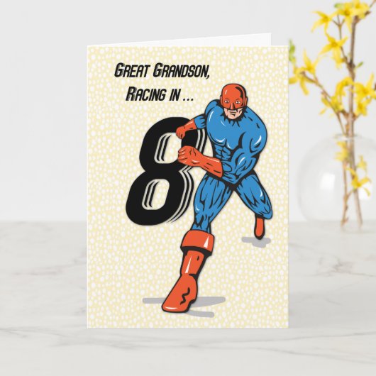 Grootzoon 8th Birthday Superheld Kaart (Gele Bloem)