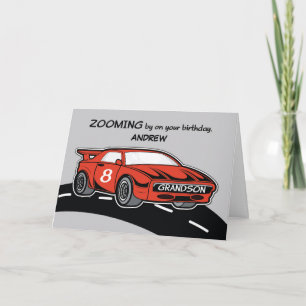 Grootzoon Aangepaste naam Birthday 8 Rode sportaut Kaart