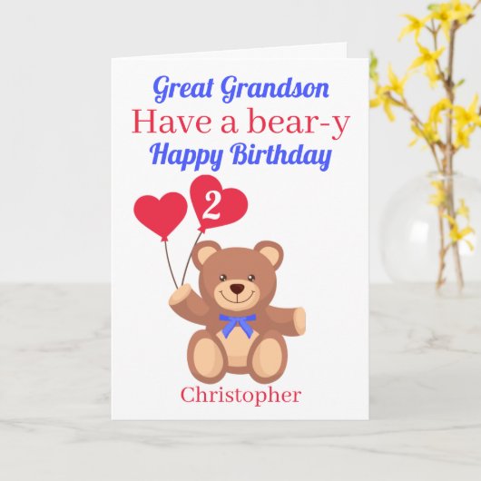 Grootzoon Beer 2e verjaardag Kaart (Gele Bloem)