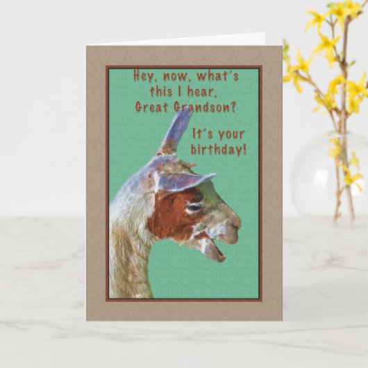 Grootzoon, Birthday, Laughing Llama Card Kaart (Gele Bloem)