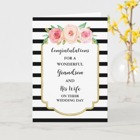 Grootzoon en vrouw huwelijksdag gefeliciteerd kaart (Gele Bloem)