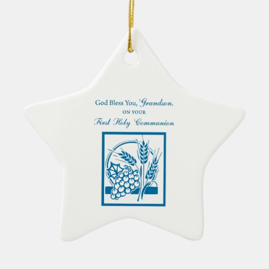 Grootzoon First CommunBlue, Tarwe, Grapes Keramisch Ornament (Voorkant)