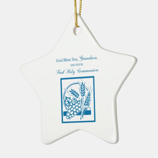 Grootzoon First CommunBlue, Tarwe, Grapes Keramisch Ornament (Links)