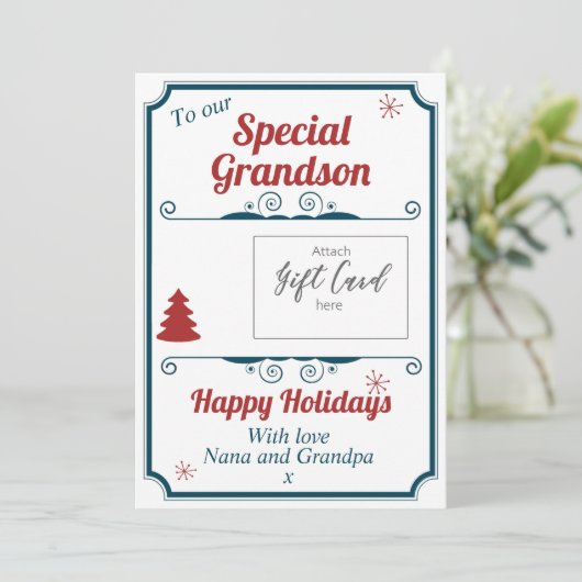 Grootzoon kerstfeestdag Gift Kaart Holder (Staand voorkant)