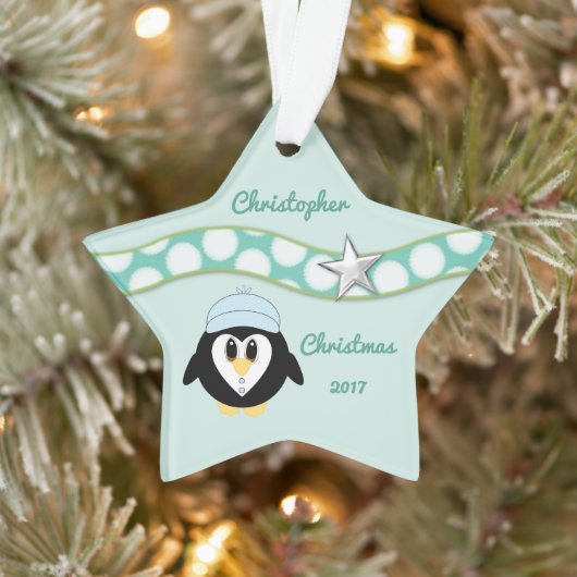 Grootzoon met kerstpinguïn ornament (Boom)