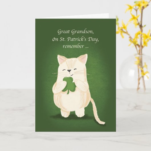 Grootzoon St. Patricks Day Kitten Shamrock Kaart (Gele Bloem)