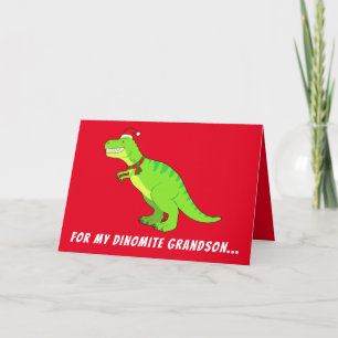 Grootzoon: T-Rex in Santa Hat voor Kerstmis. Feestdagen Kaart