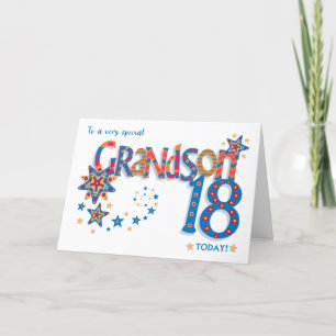 Grootzoon's 18e verjaardag sterren en Word Art Car Feestdagen Kaart
